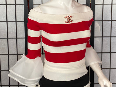 Red and white striped knit blouse