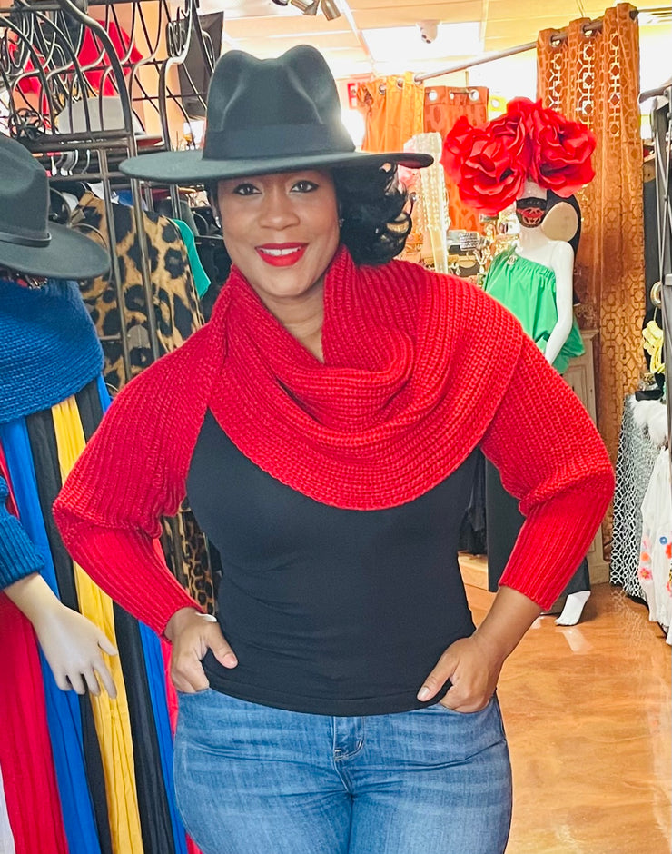 Red Knit Shrug/ Cable Knit