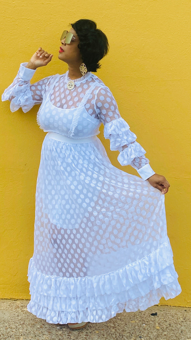 Polka Dot Sheer Maxi Dress( White)