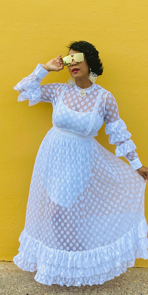 Polka Dot Sheer Maxi Dress( White)