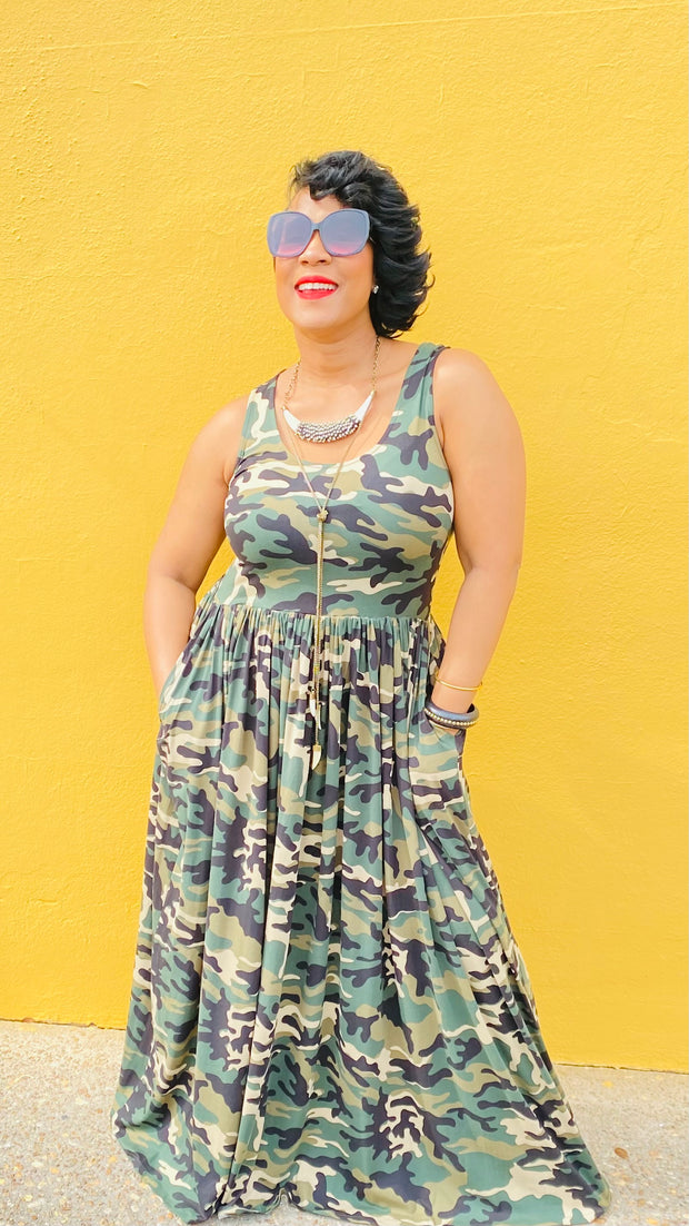 Camouflage maxi dress( with side pockets)